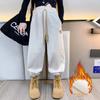 Kids' Thickened Fleece-lined Solid Color Sweatpants Casual Style Loose Fit Winter Children's Warm Pants For Girls
