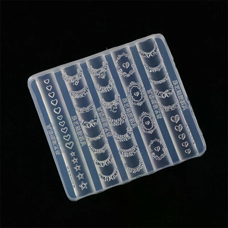 3D Spitzenbesatz Nailart Silikonform Französischer Rock Stern Herz Muster Schablonen Vorlagen DIY Schnitzwerkzeuge Maniküre Zubehör