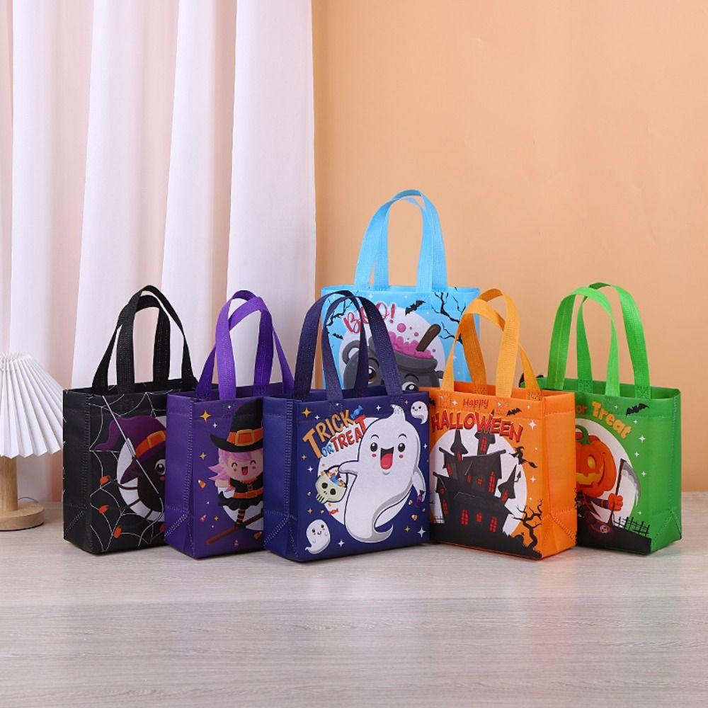 Large Capacity Halloween Gift Bag Ghost Printed Pumpkin Bag Party Supplies