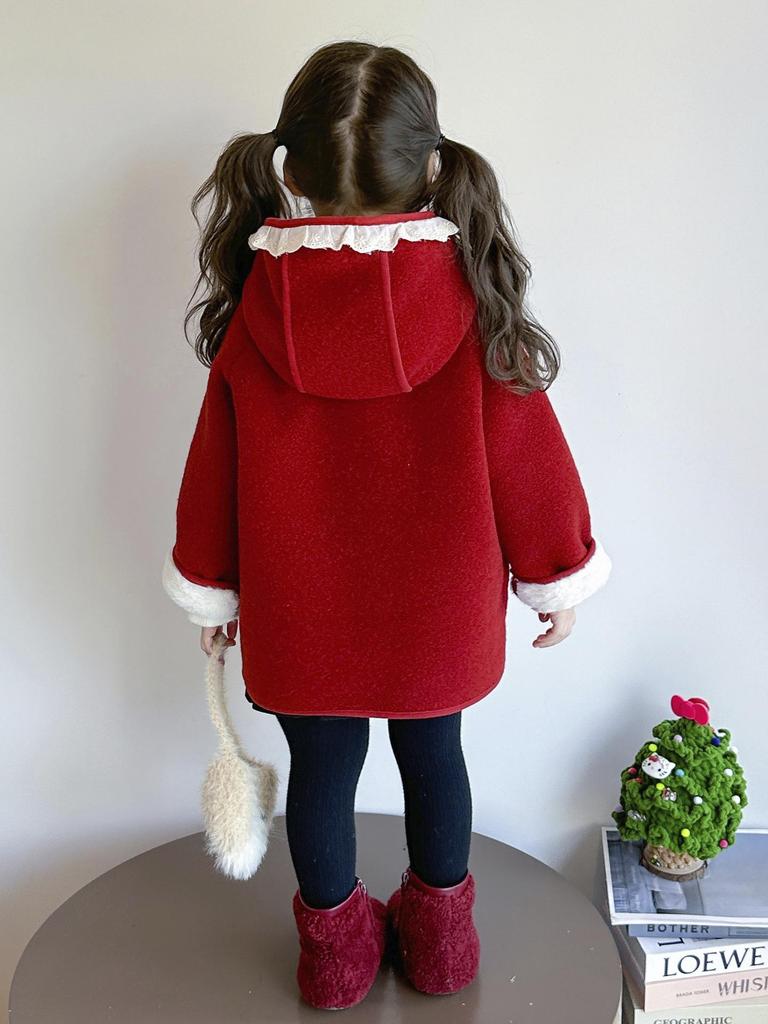 2025 Girls' Fleece Hooded Winter Woolen Coat - Fashionable & Stylish