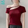 NOMe Ribbed Asymmetric Off-Shoulder T-shirt