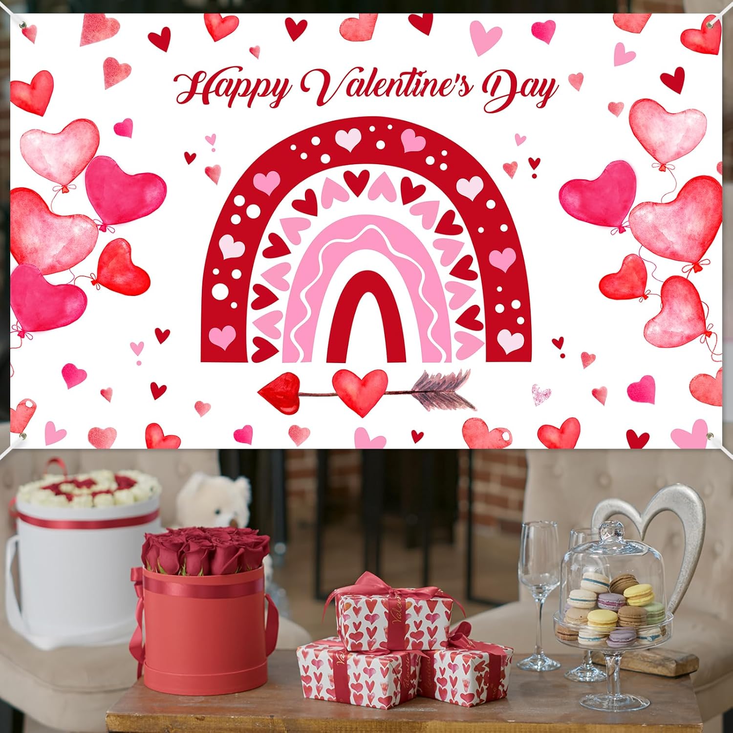 Avezano Happy Valentine s Day Banner Love Hearts Valentines Day Decorations Backdrop Sweet Love Valentines Day Theme Bridal Shower Decoration