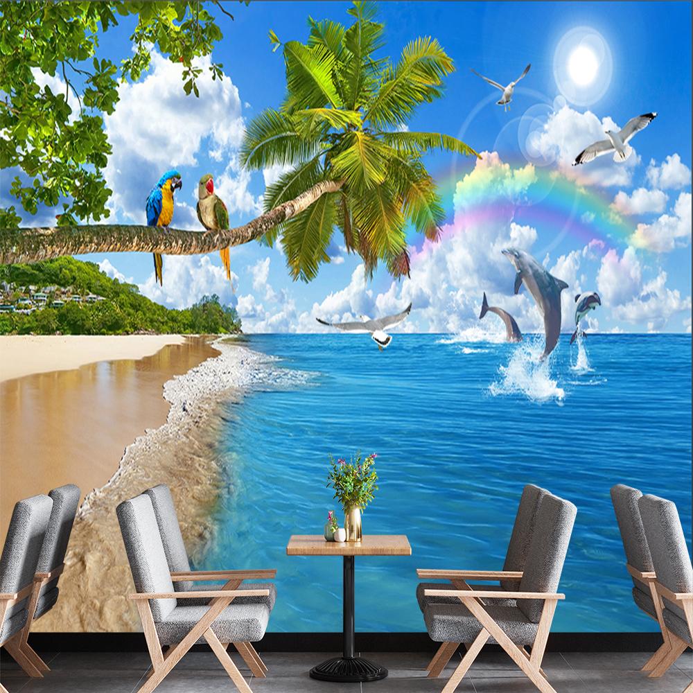 Beautiful Beach Mural Large Sea View Wall Murals Underwater Ocean Wallpaper Living Room Bedroom Palm Tree Murals