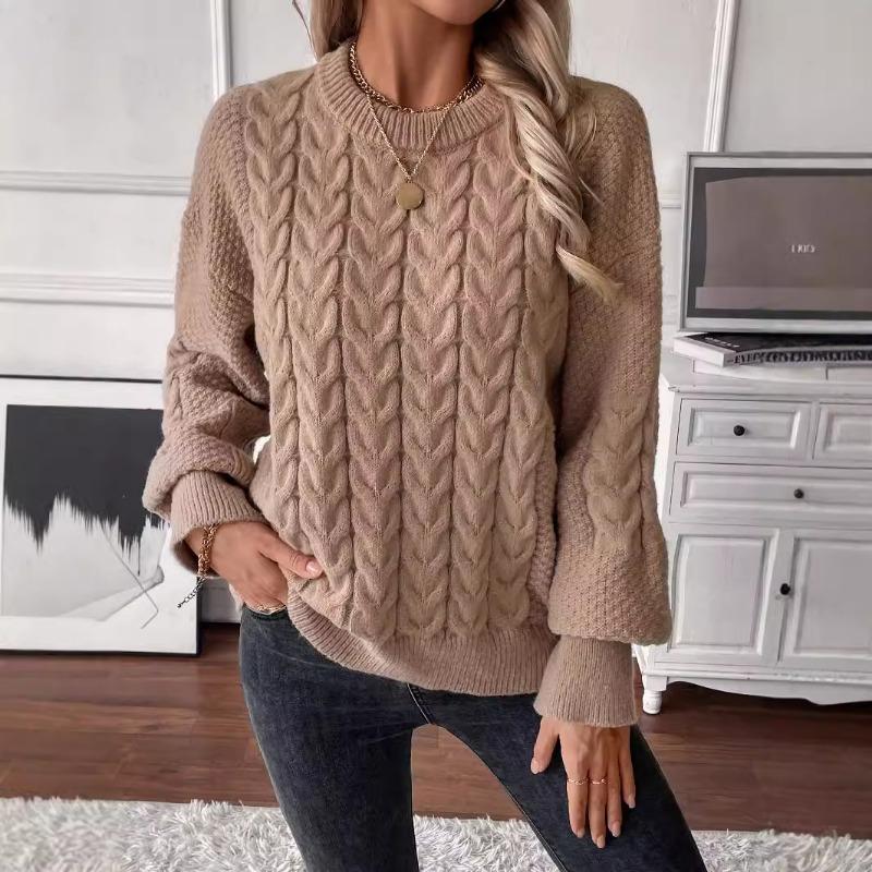 Женский осенне-зимний трикотажный свитер с круглым вырезом — фото 4