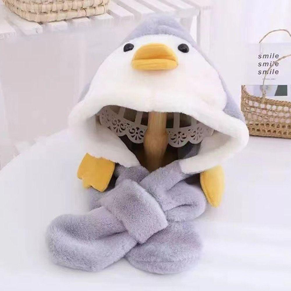 Xmas Antlers/Yellow Duck Baby Hat With Scarf Cartoon Earflap Hood Warm Ear Protect Cap  1-5 Years