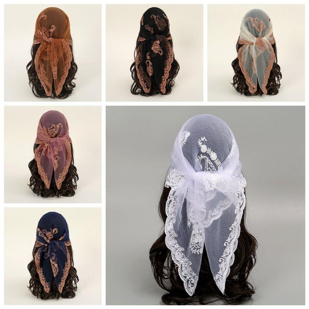 Hollow Out Foulard Bandana Floral Embroidery Lace Handkerchiefs Elegant Hair Scarf Headband  Women