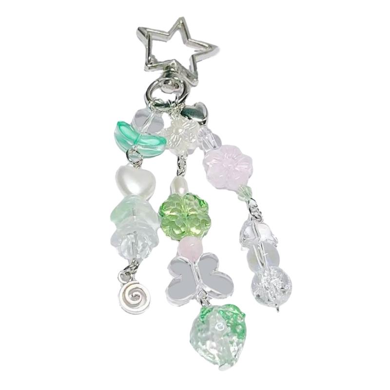 Aesthetic Keychain with Star and Strawberry Charm Fashionable Key Holder Unique Purse Decoration for Daily Party