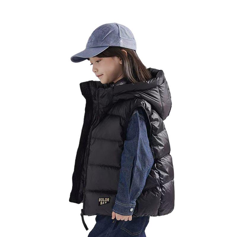 2024 Wasserdichte Kleinkind-Daunenweste mit Kapuze für Mädchen & Jungen – Schwarze Entendaunen