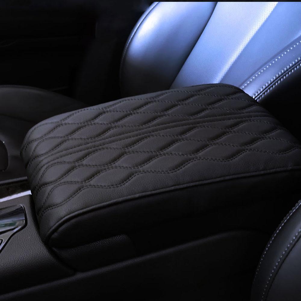 PU Leather Car Armrest Mat Wave Embroider Center Console Pad Arm Rest Protection Cushion Auto Armrests Storage Box Cover Pad