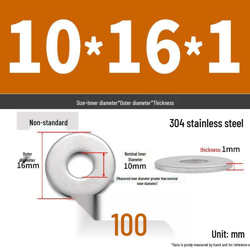 304 Stainless Steel Thickened Flat Washer Ring - Various Sizes (M1.6-M22)