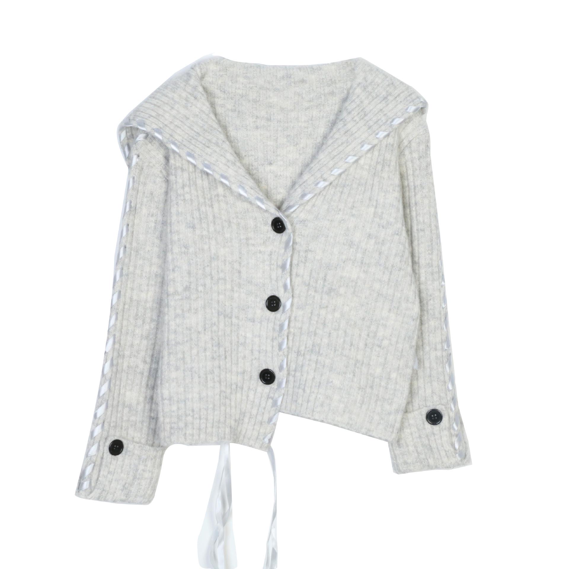 

Korean Style Ribbon Lapel Knitted Sweater: Women s Loose Autumn Cardigan S