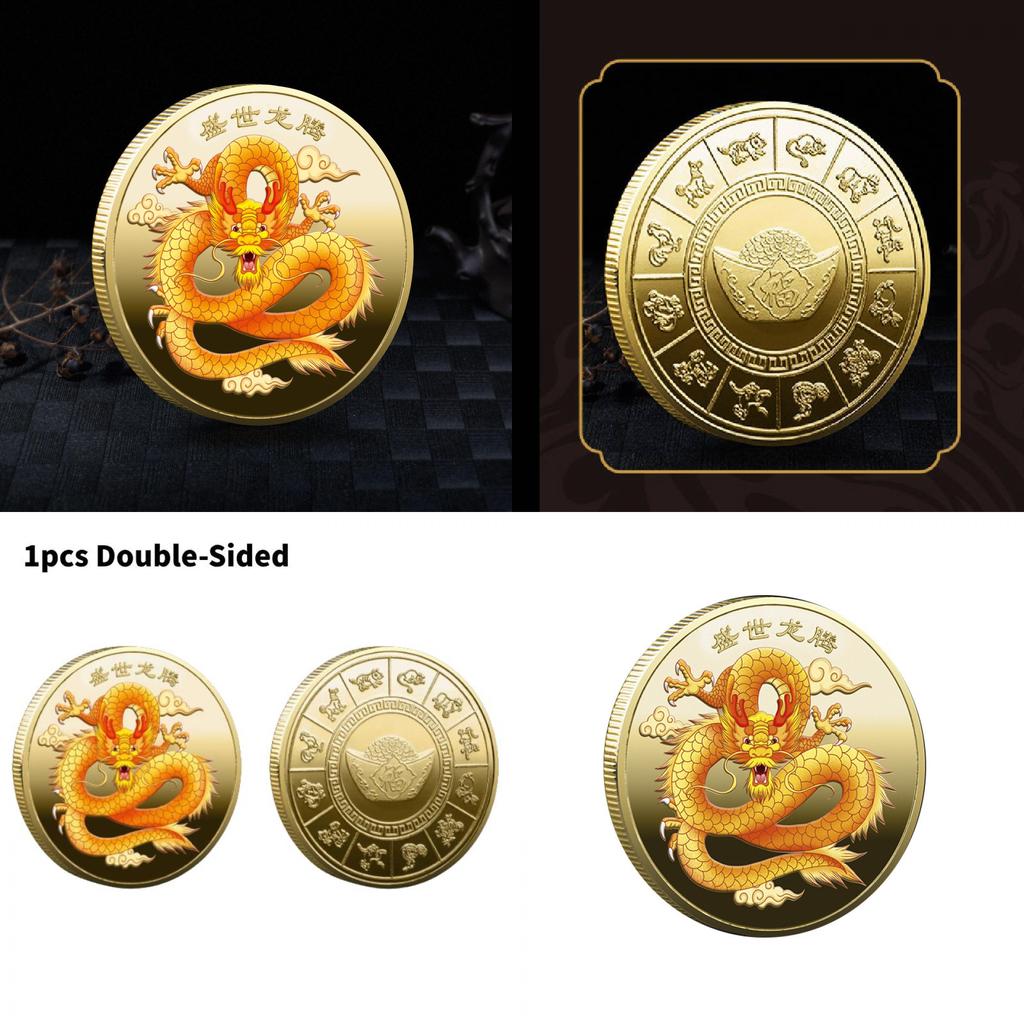Chinese Dragon Commemorative Coin Exquisite Colorful Relief Badge Ideal Lucky Gift For Office Decoration