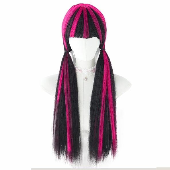 Cruella Devil Halloween Wig - Long Straight Red & Black Streaked Cosplay Wig, High-Density Costume Party Wig for Women