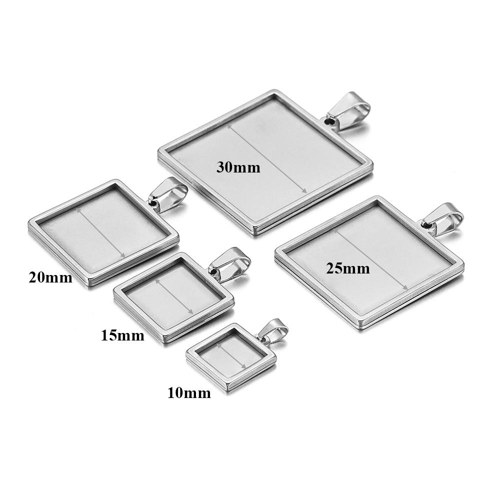 5Pcs Stainless Steel 10 15 20 25 30mm Square Cabochon Cameo Base Tray Bezel Blank Setting Supplies for Jewelry Making Pendant
