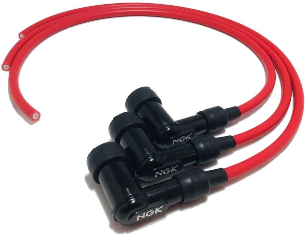 Spark Plug Wire Set with Red Plug Caps (3 Pieces) for H2, H1, S3, S2, KH250, KH400, GT380, GT750, Etc.