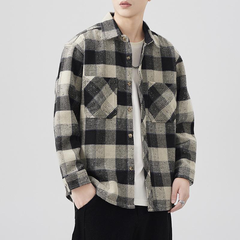 

Весна Новая Японская Ретро Мужская Свободная Рубашка Цвет Клетка Повседневная Рабочая Рубашка Куртка 4XL