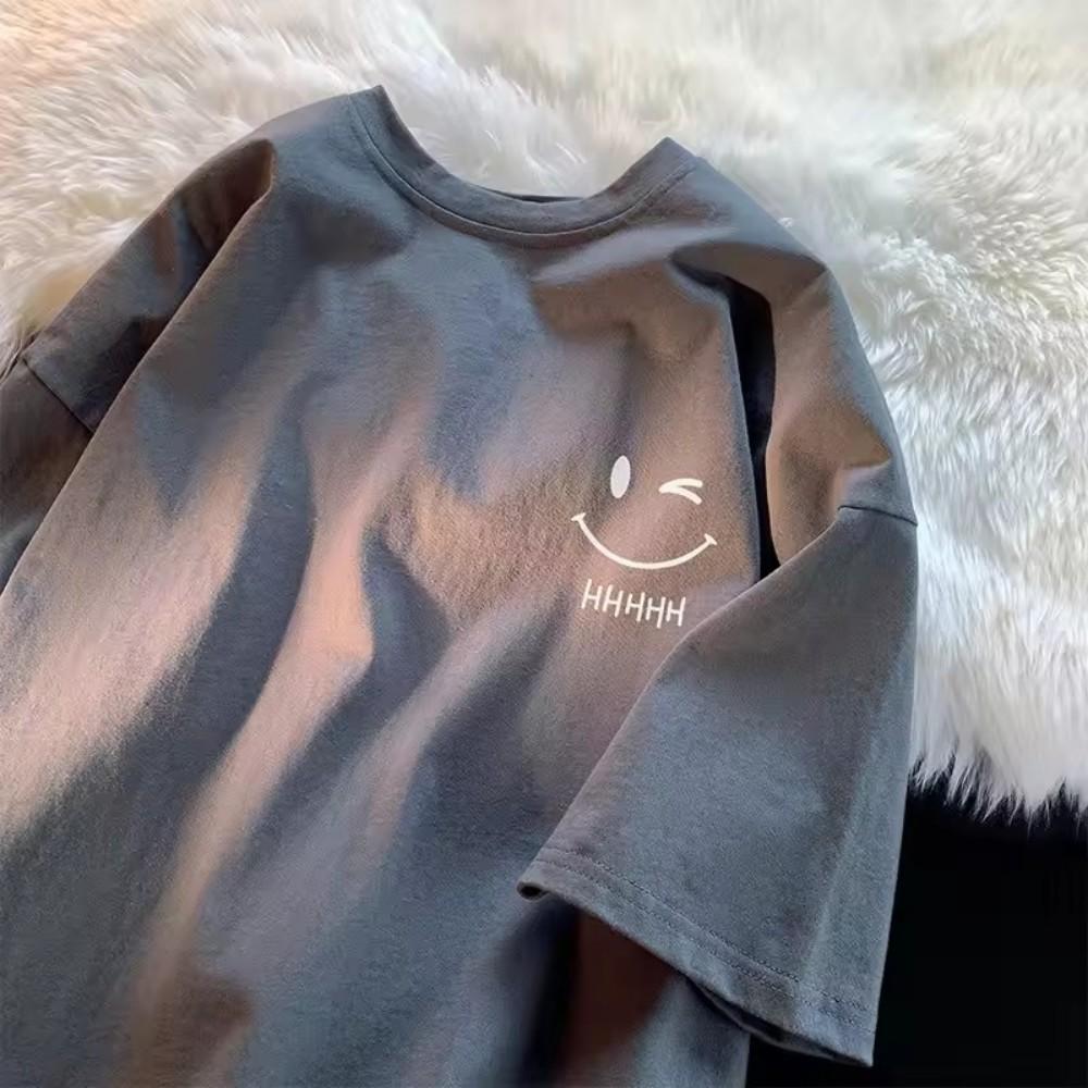 2025 new model smiling face pattern fashionable couple outfit cotton shortsleeved Tshirt classic and simple loose casual top
