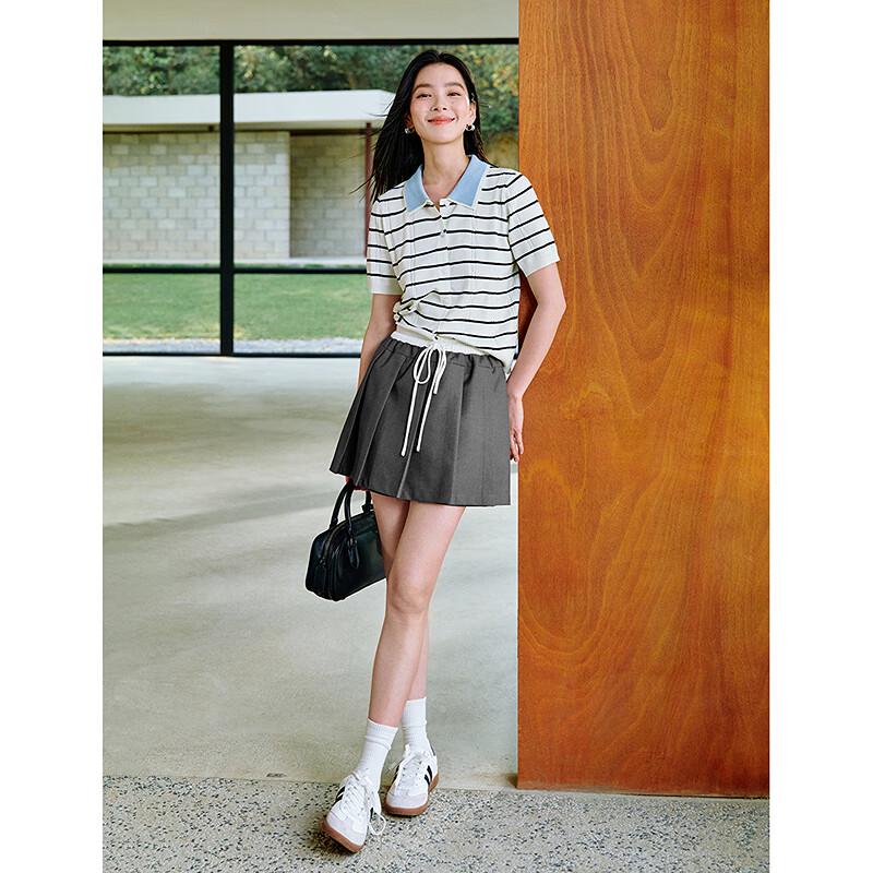 Inman 2025 Summer Women's Colorblock Pleated Sporty Tennis Shorts