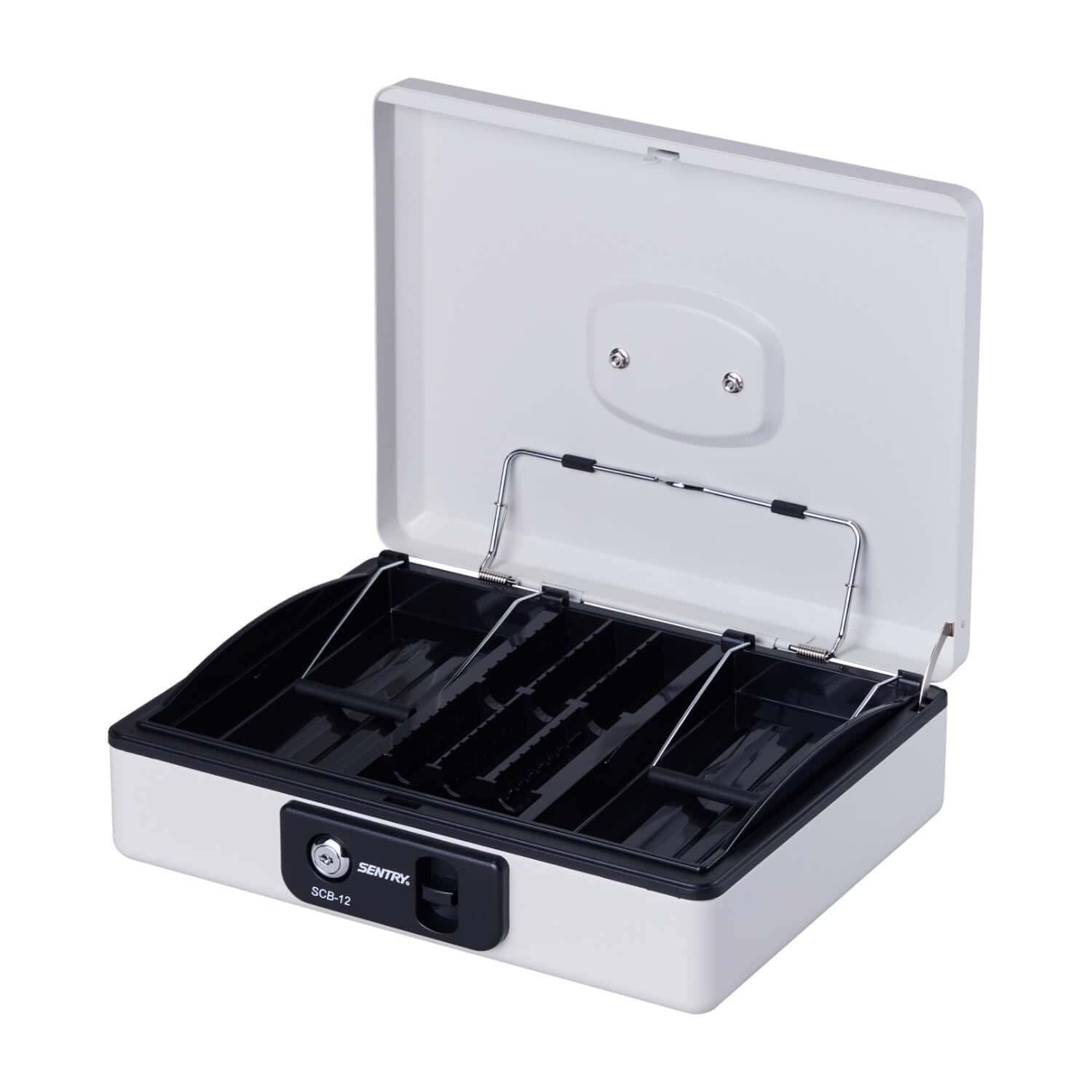 SENTRY SCB-12 Портативный сейф, Маленький ящик для денег, Ящик для хранения с ключом, Размер B5, Ключевой замок, Отделение для монет, Открытие одним касанием, Светло-серый