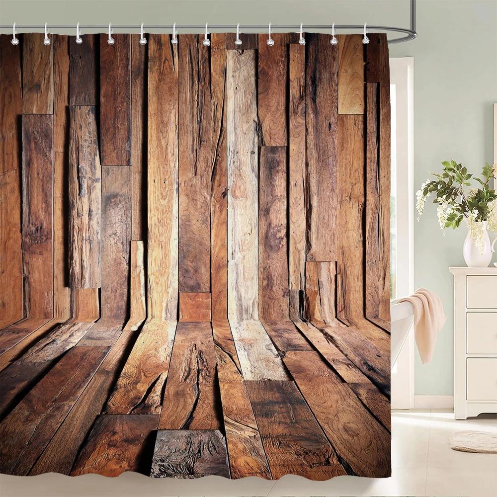 3D Retro Old Wood Pattern Shower Curtains Europe and America Style Printed Bath Curtain Waterproof Bathroom Shower Curtain