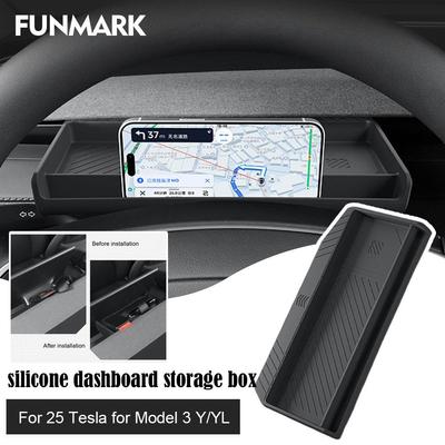 Silicone Dashboard Storage Box For Model 3 /YL/Y 2025 Silicone Panel Screen Back Organizer Tissue Box Glasses Q9J8