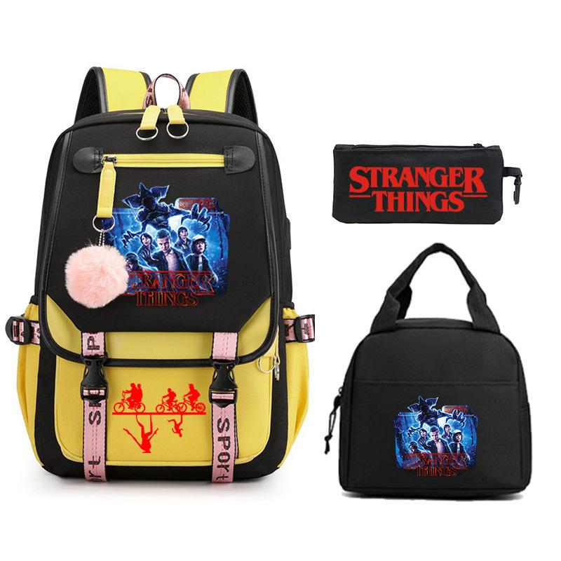 Trend Stranger Things Children'S Backpack Combination Three-Piece Male And Female Versatile Student School Bag