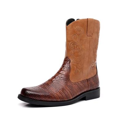 38-46 Stivali da Equitazione da Cowboy Western Classici Retrò da Uomo Pelle Goffrata Ricamo Stivali a Metà Polpaccio Uomo Scarpe Casual Stile Britannico