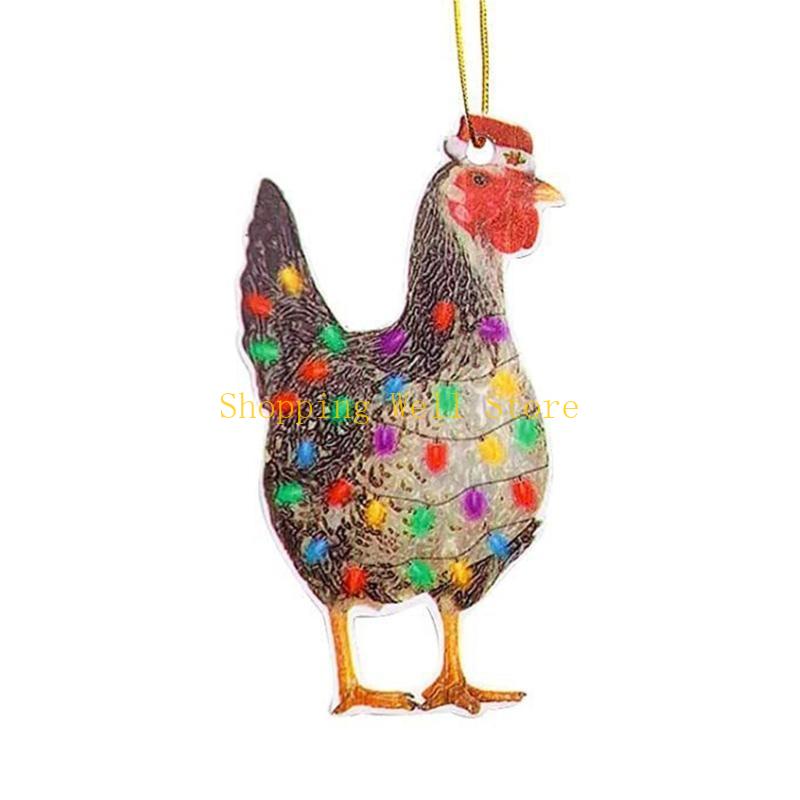 KX4B Christmas Chicken Hanging Pendant Acrylic Animal Ornament for Christmas Tree Car