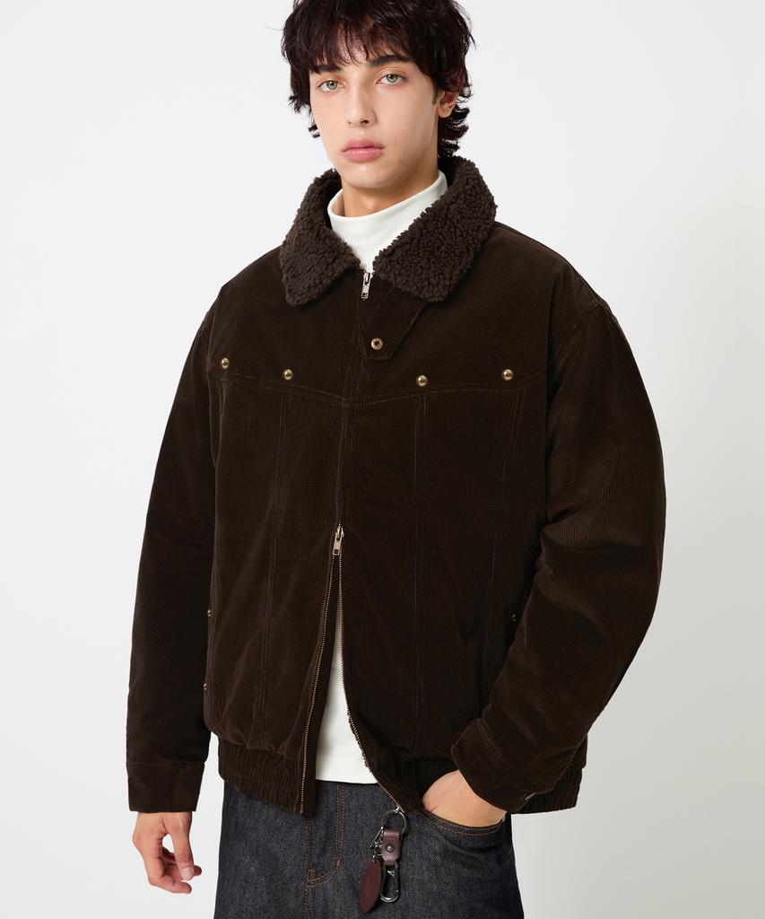 Trillion Sherpa Corduroy Studded Western Jacket_Brown