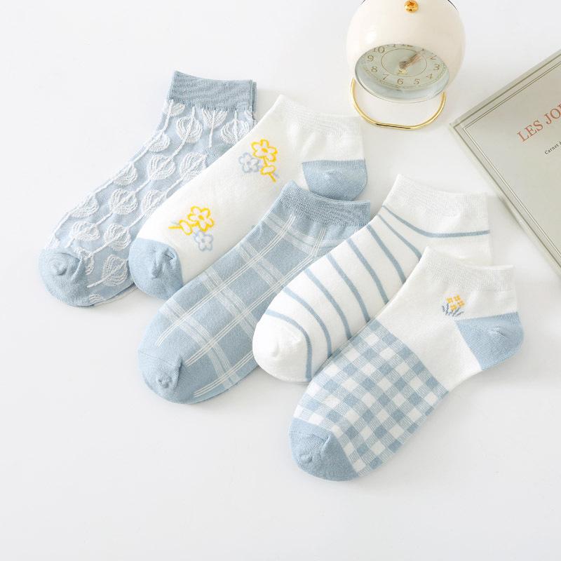 

5/10 пар Удобные Повседневные и Универсальные Весенне-Летние Голубые Носки Женские Милые Низкие Носки-Следки с Открытым Носком Женские Носки в Студенческом Стиле 10 Pairs