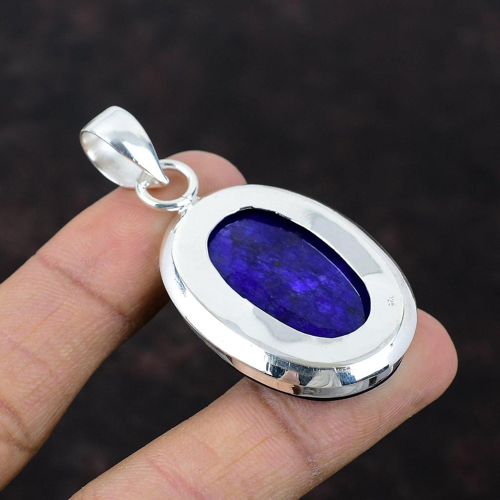 Faceted Blue Sapphire Pendant Original Gemstone Pendant 925 Sterling Silver Pendant Handmade Blue Sapphire Jewelry Designer Pendant For Gift