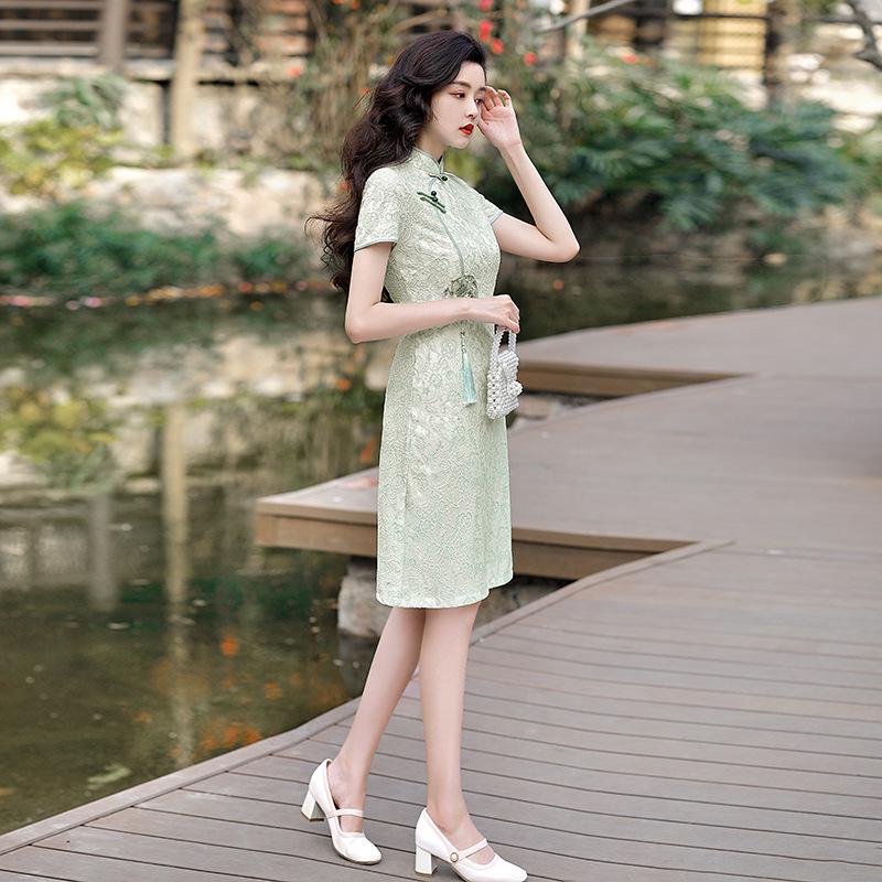 2026 New A-line Lace Short Qipao Dress - Trendy Young Fashion Style
