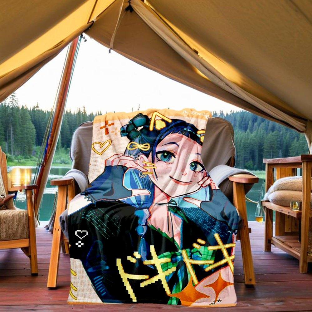 

Anime Character Poster: Cute Girl with Green Eyes - Doki Doki! Blanket Lightweight Flannel Throw Blanket for Sofa, Bed, Travel, Camping, Li 130x150cm