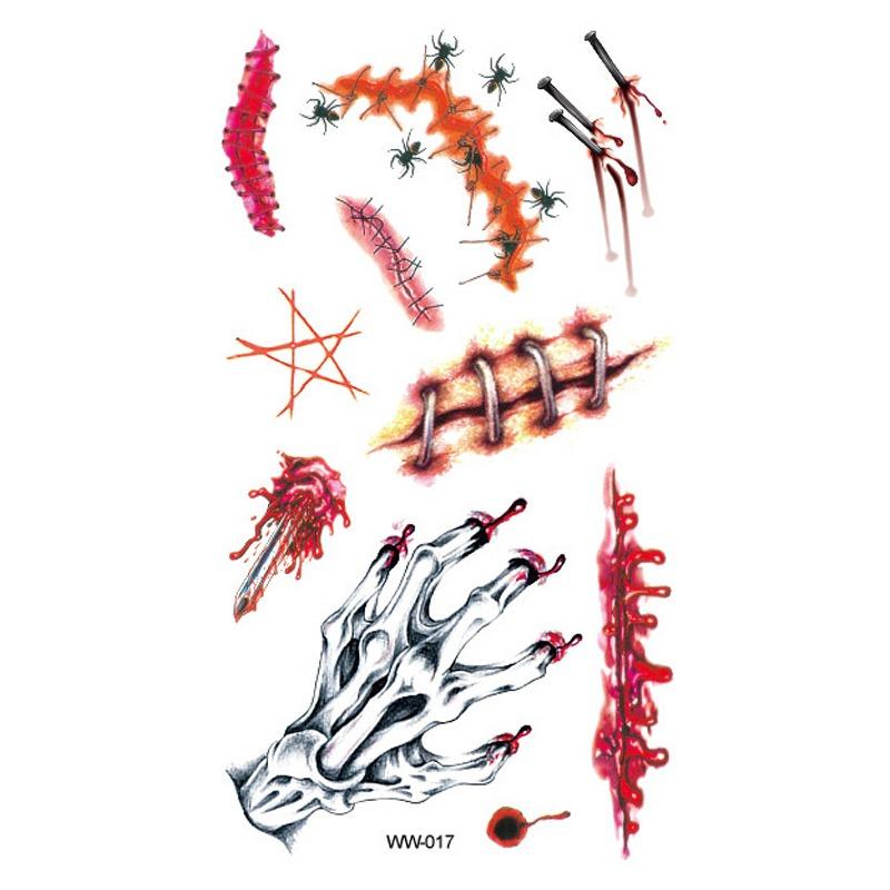 

1 шт. ужас реалистичные поддельные кровавые раны швы шрам водонепроницаемые временные татуировки наклейки костюм для Хэллоуина розыгрыш макияж реквизит 1pcs