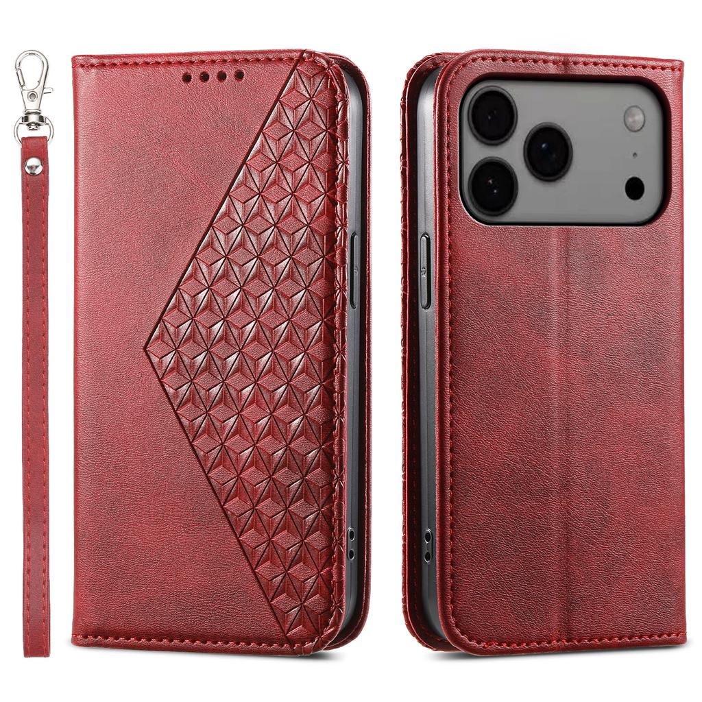 Pouzdro pro iPhone 17 Pro Max s texturou teletiny, PU kožené peněženkové pouzdro na telefon s poutkem na zápěstí