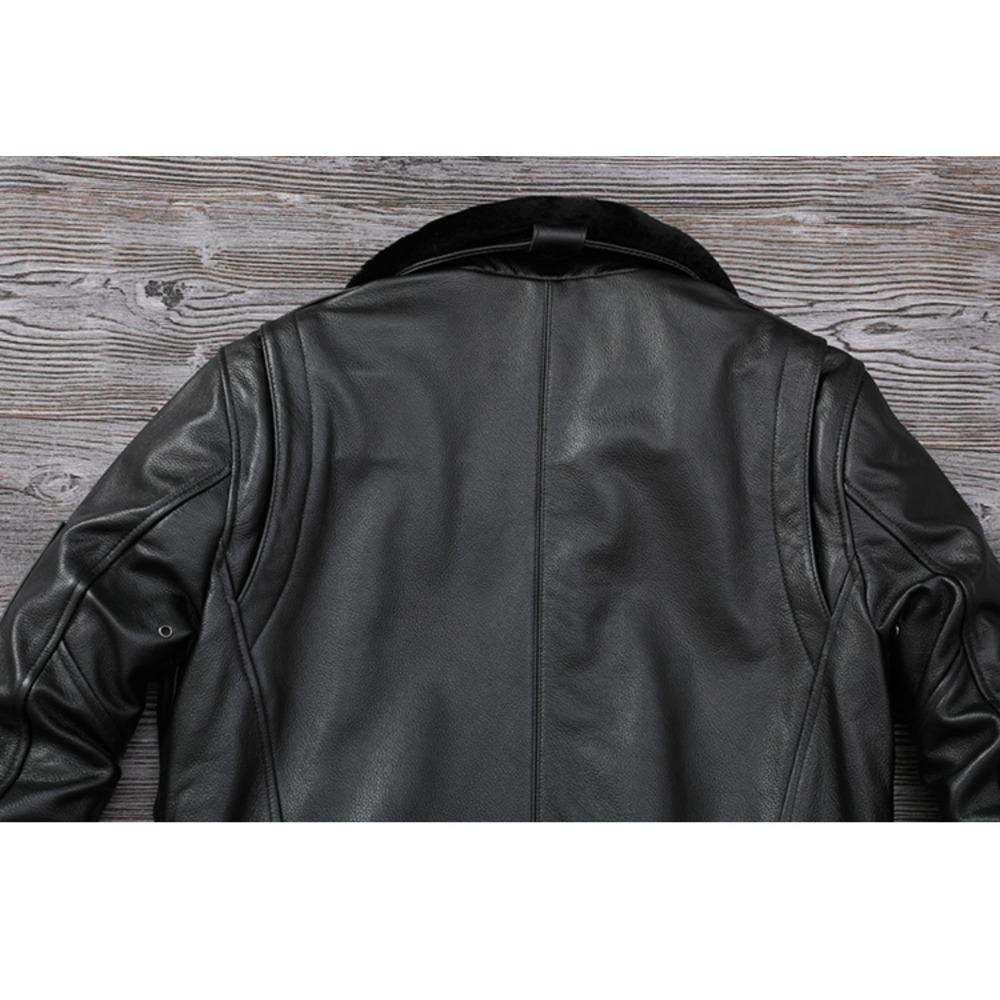 Chinese Size Men Leather Jacket Genuine Cow Leather Natural Fur Collar Flight Jackets Mens Cowhide Coats Winter Air Force Clothes