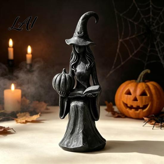 Weighted Stable Base Ornament Pumpkin Witch Ornament Halloween Gothic Style Tabletop Figurine Retro Lightweight Easy Storage Figurine PLA Statue for