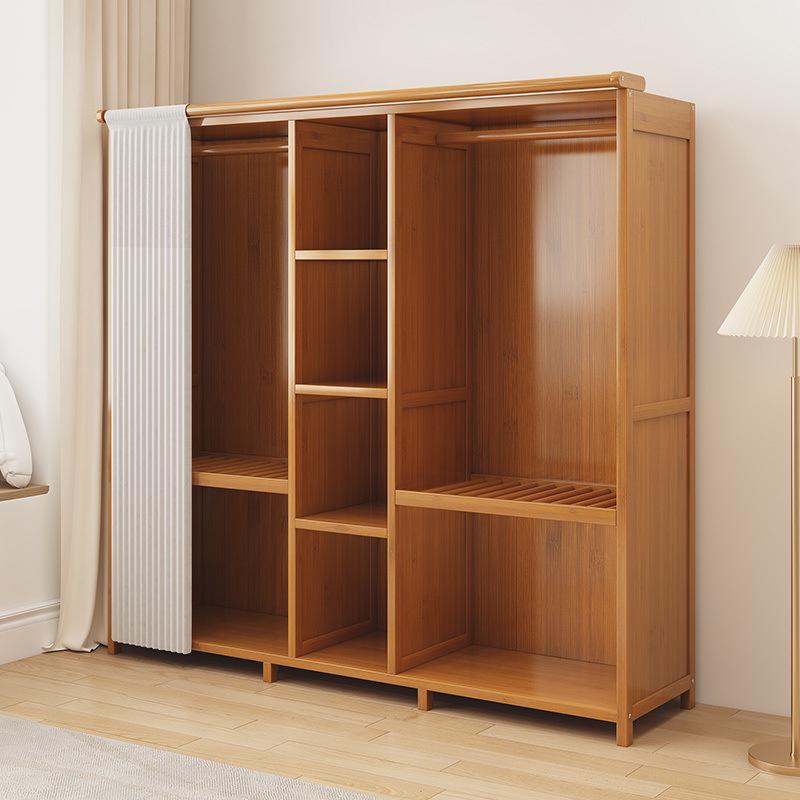 Floor-Standing Wardrobe with Curtain for Bedroom Storage, Easy Assembly, Space-Saving Design.