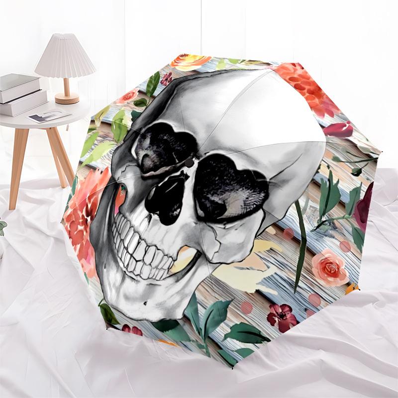 1pc Skull Floral Decor Folding Umbrella | Elegant Design, Fashionable Accessory, Durable Construction, Sturdy Ribs yy251107007