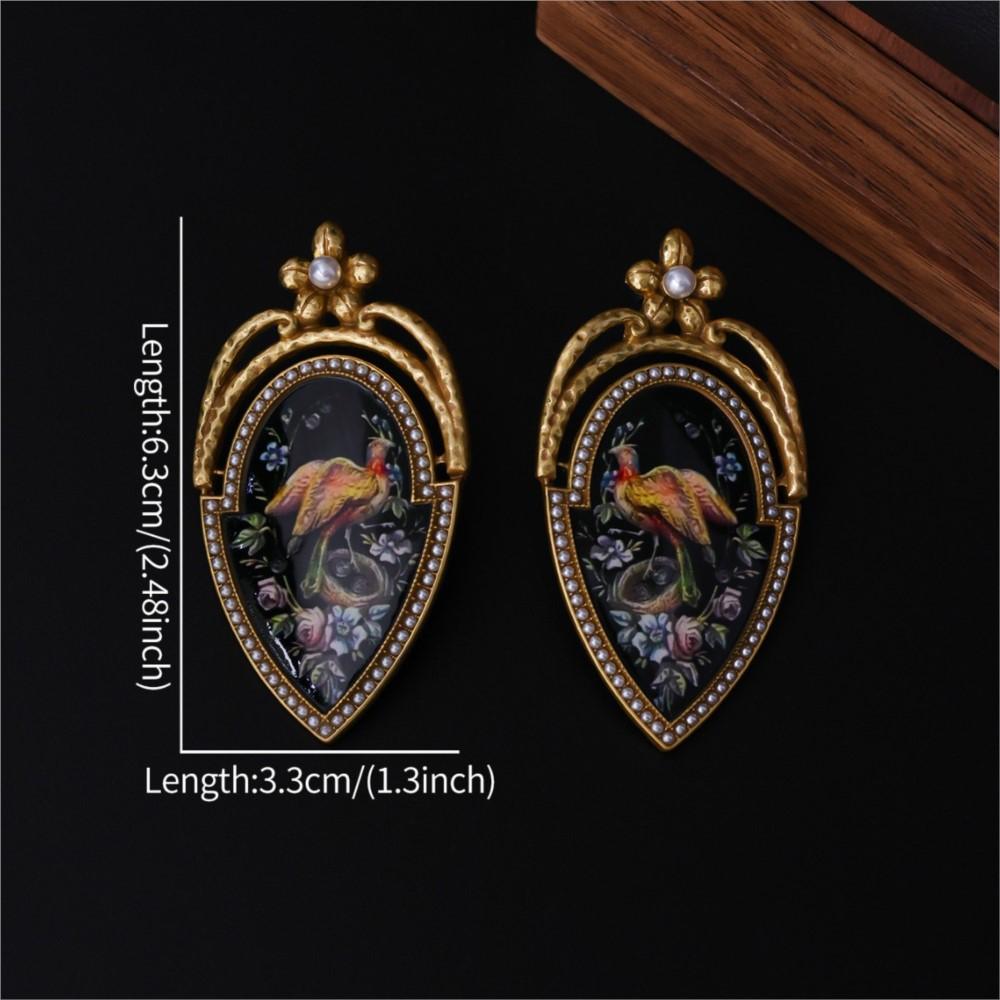 KEQIU Retro Peacock Oil Painting Micro-Set Diamond Stud Earrings Fashionable Vintage Design Earring Niche Accessory