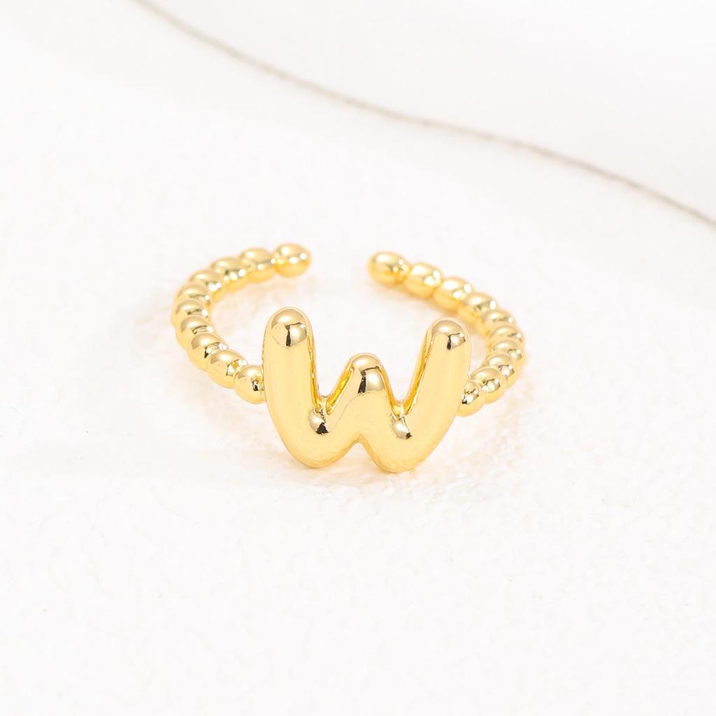 Adjustable 18K Gold Bubble Beaded Open Ring with 26 Alphabet Options