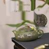 Handmade Yixing Green Clay Cat Teapot Gift Set by Hanjiang Famous Artist