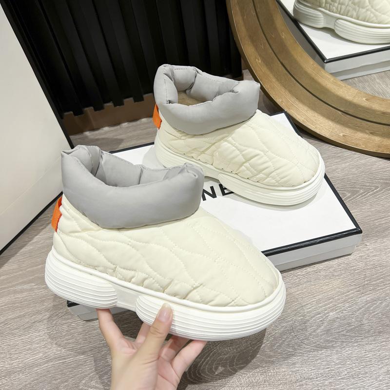 Down cloth cotton slipper bag heel winter warm down thickened fashion outside wear couple indoor cotton shoes