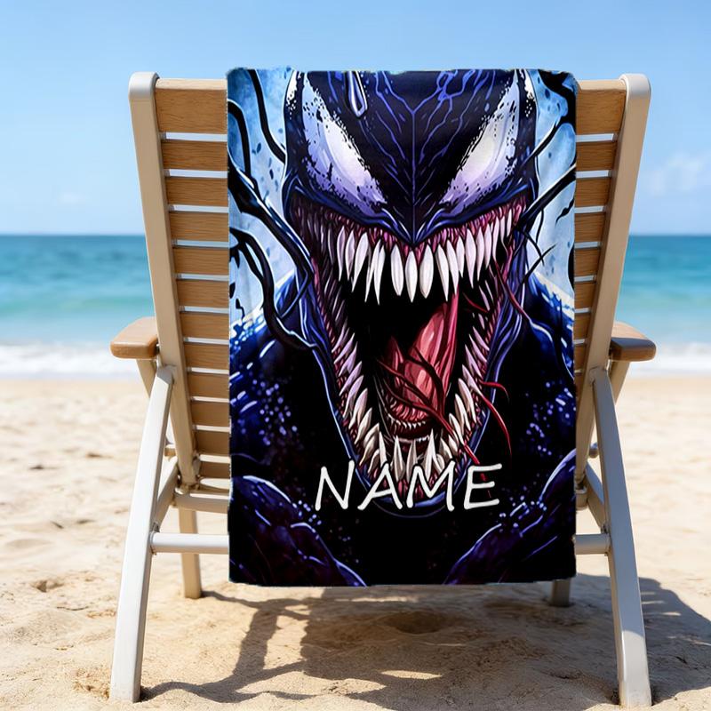 1pc Venom3 Beach Towel with Custom Name, Beach/Swimming/Bath/Picnic/Camping Towel, Suitable for Seaside Beaches