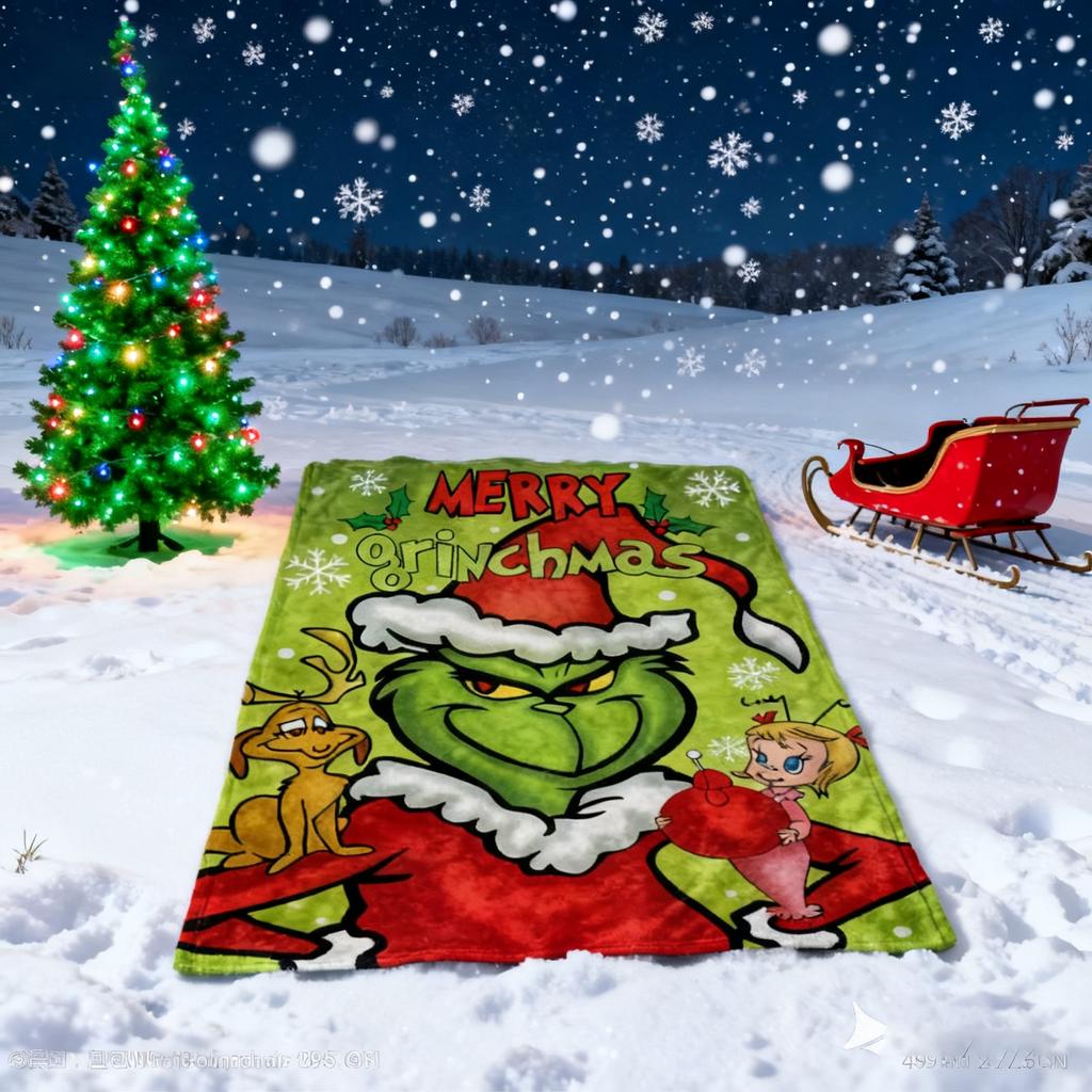 Printed Blanket Christmas Green Flannel Blanket Conditioning Lunch Break Blanket