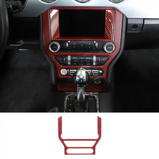 Center Console Navigation Panel Cover Trim For Ford Mustang 15+ Red Carbon Fiber