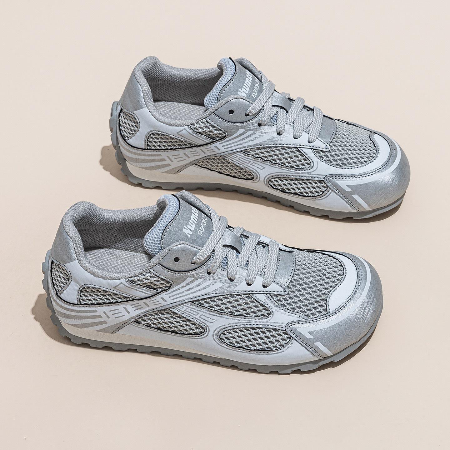 

Осень 2025 новая кожа обувь Форрест Гамп ретро немецкие тренировочные туфли платформа повседневная спортивная женская обувь универсальная вафля 40 серебряный