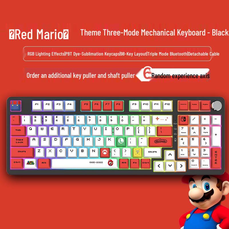 98-Key Wireless Bluetooth Three-Mode Mechanical Keyboard - Gaming, Esports, Office, PBT Transparent DIY Customization