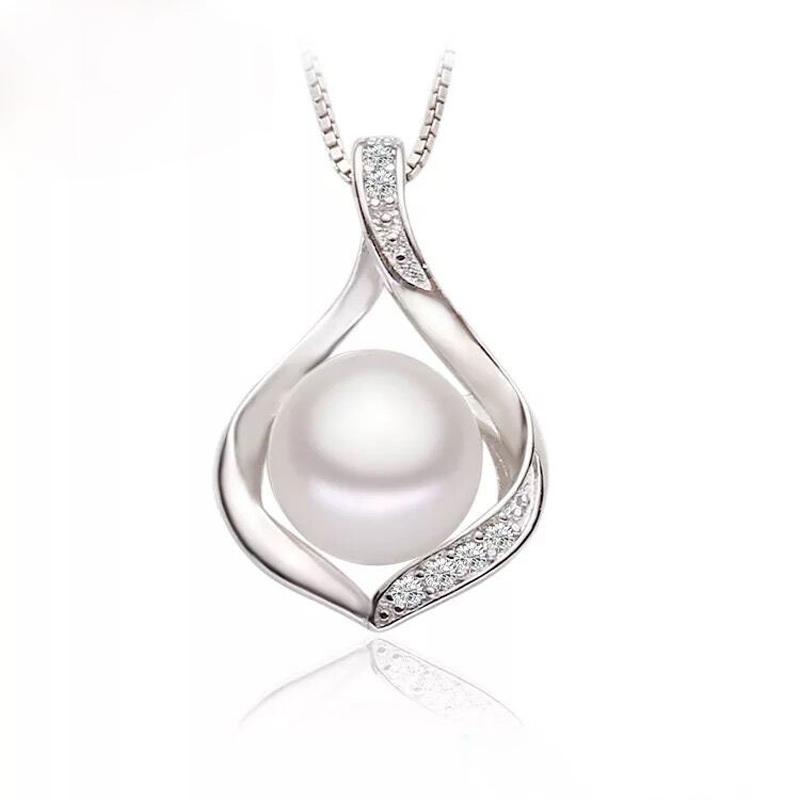 Real Natural Freshwater Black Pearl Pendant Women,Cute 925 Silver Pearl Necklace Mother Wife Birthday Gift White Pink