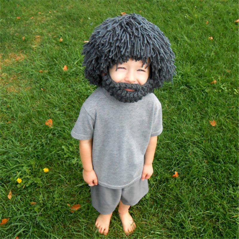 1Pcs Funny Wig Beard Knitted Hats Punk-Style Knitted Cap Hobo Mad Scientist Hip Hop Handmade Knit Warm Winter Cap Beanies Hat